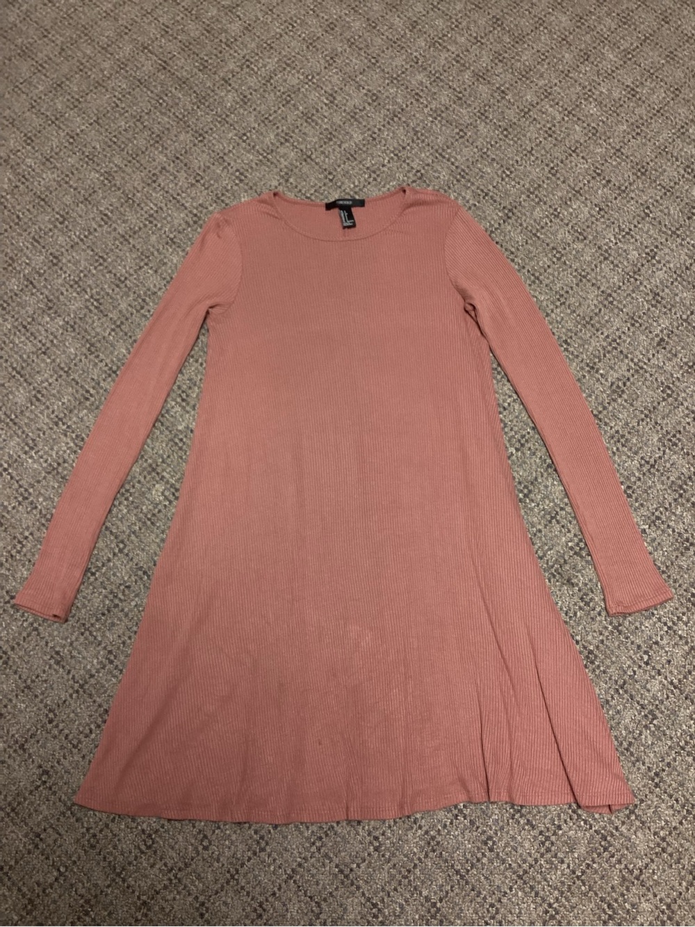 Forever 21 Dusty Rose Long Sleeve Ribbed A-Line Swing Dress * Size S